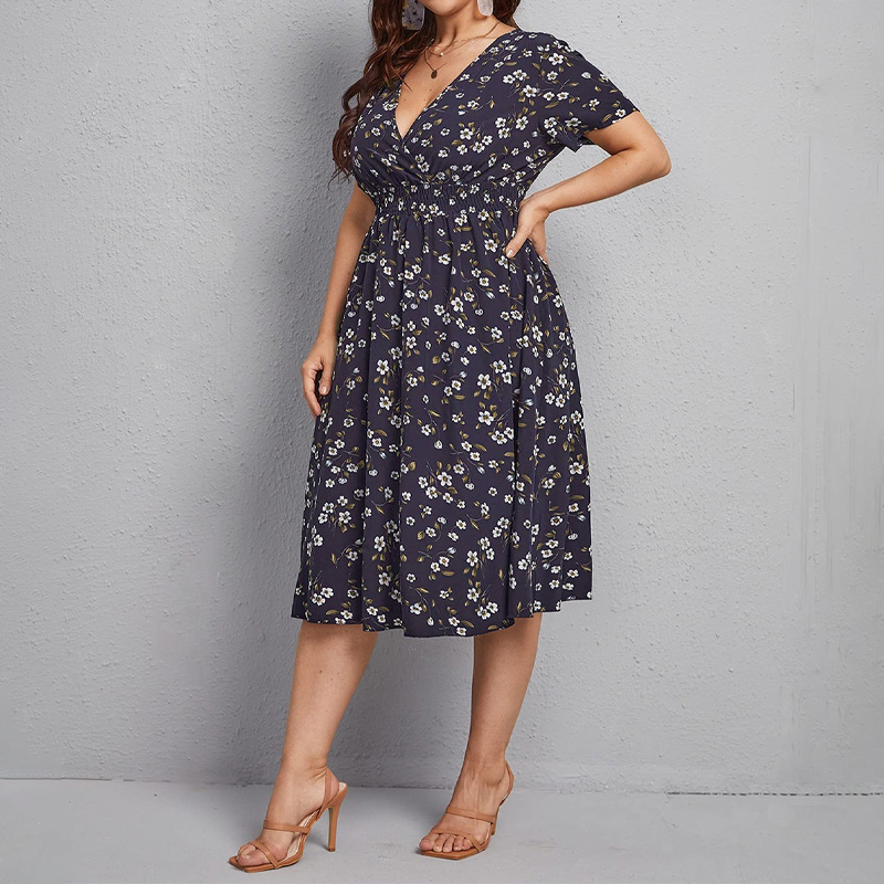 Romper Floral Print - Женское платье больших размеров, платье трапециевидной