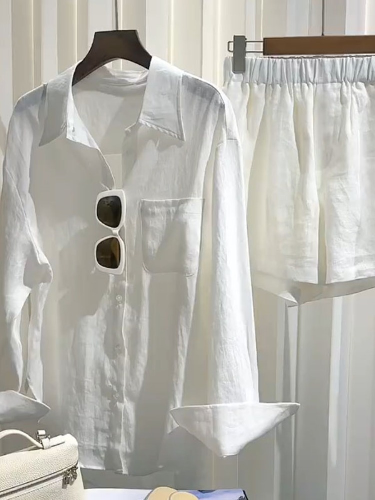 Linen Pant Wide - Летний женский комплект из льняной рубашки