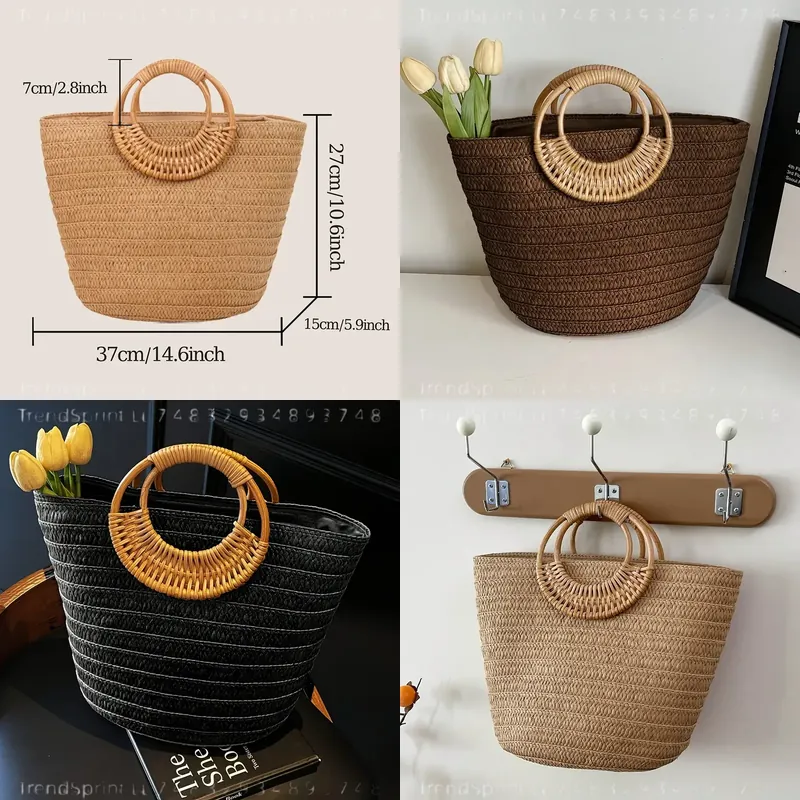 Tote Bag Beach - Женская летняя плетеная бумажная сумка-тоут большой
