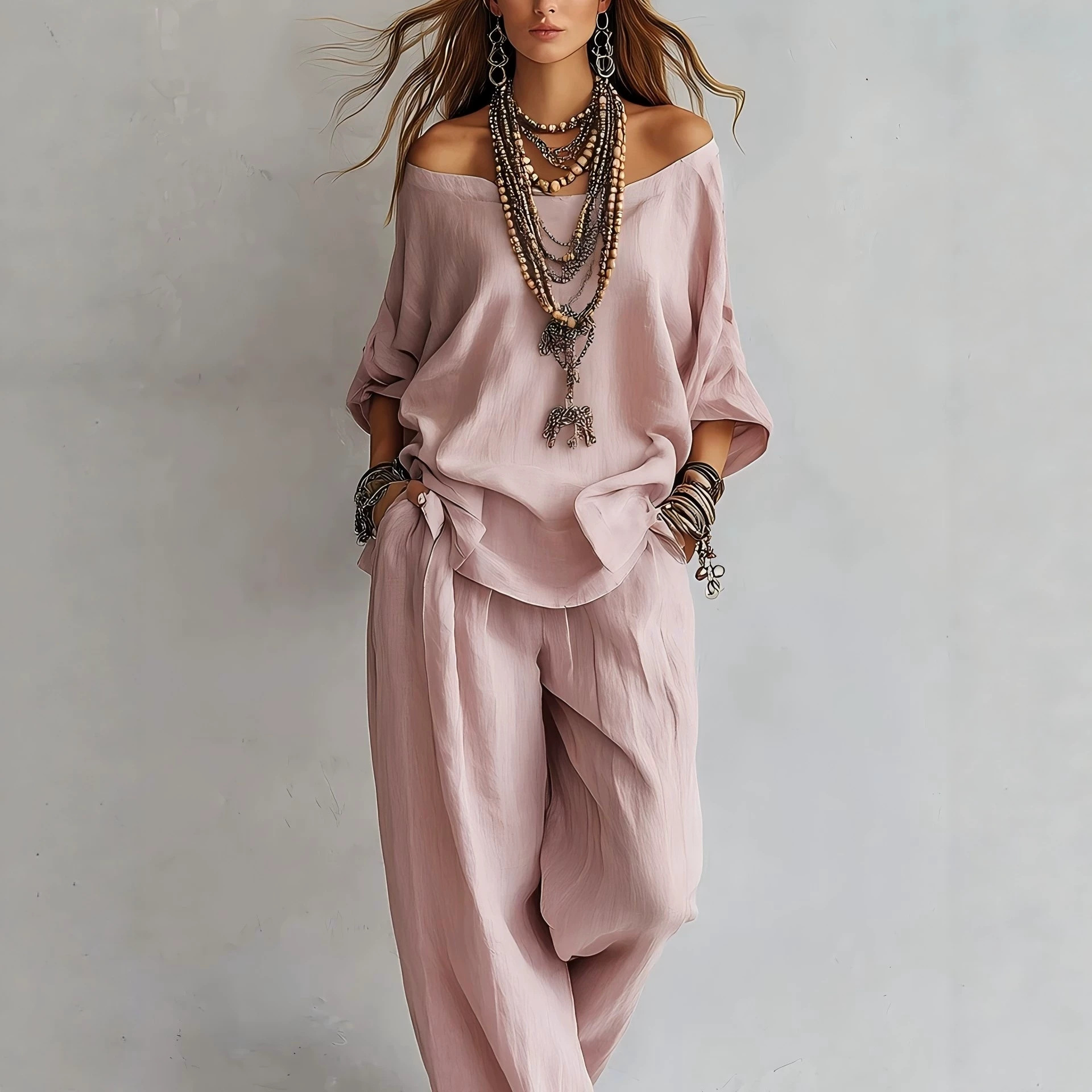 Linen Pant Wide - Повседневный свободный льняной топ с рукавом