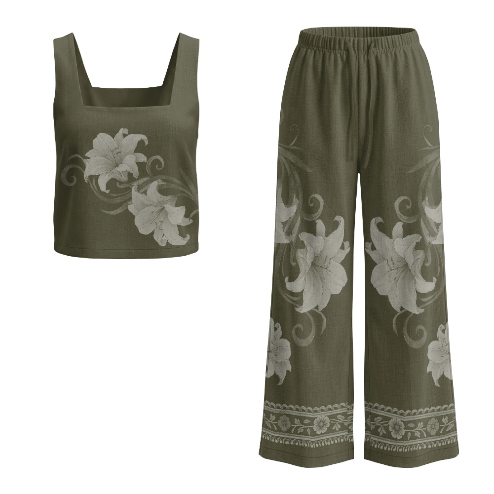Linen Pant Wide - INSTANTARTS Женский льняной комплект с жилетом