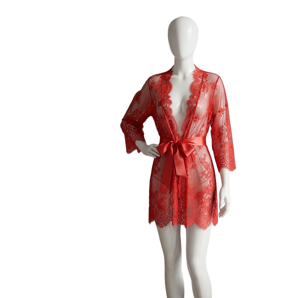 Kimono Sheer Floral - Женский прозрачный кружевной халат с цветочным
