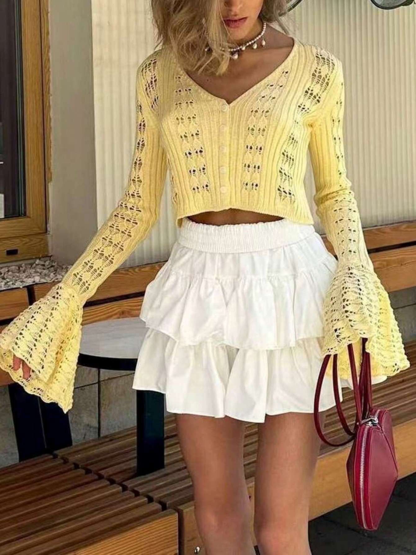 Женский желтый вязаный кардига – обзор и цена Crop Top Crochet