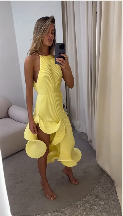 Женское элегантное желтое плат – обзор и цена Maxi Dress Halter